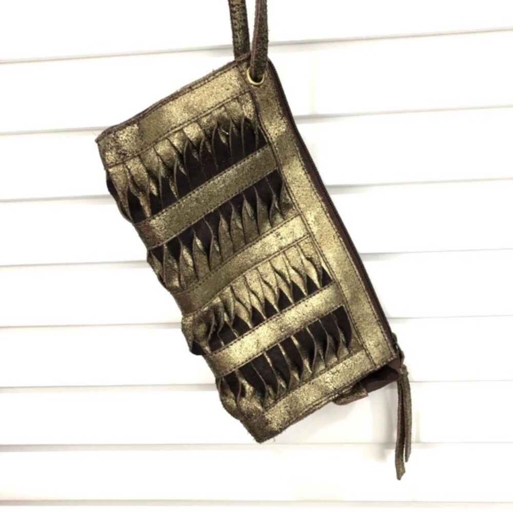 Dune Metallic Gold Leather Clutch Wristlet